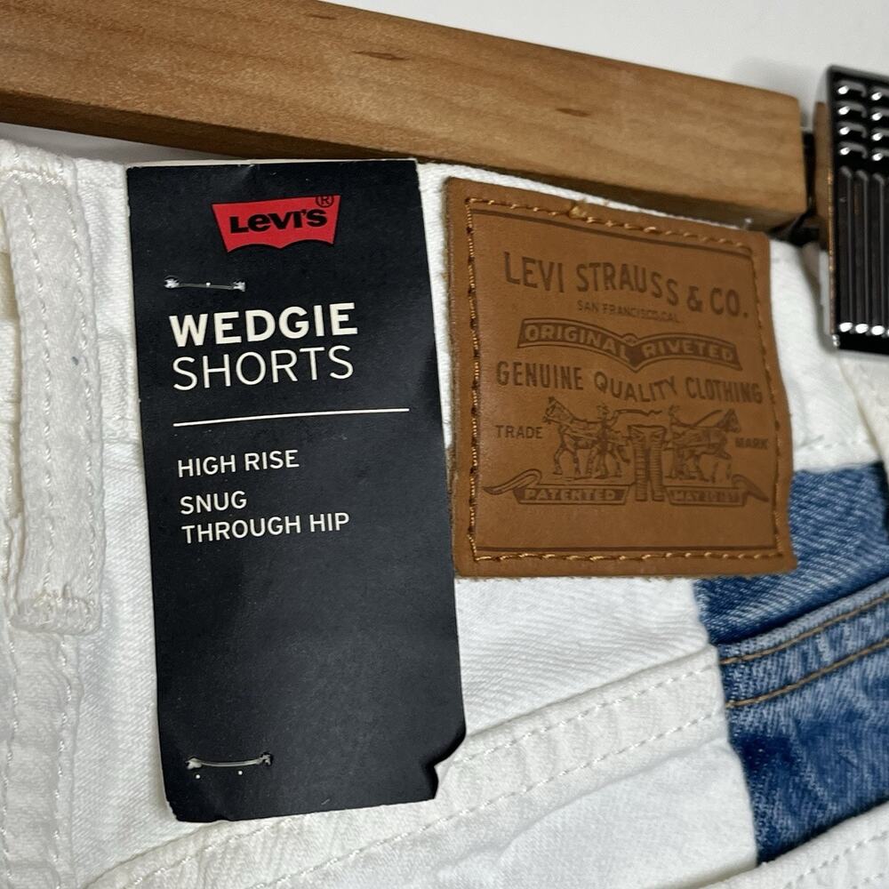 Levis Wedgie Shorts Womens 24 Patchwork Cutoff High Rise Denim Jean Colorblock - Picture 6 of 7